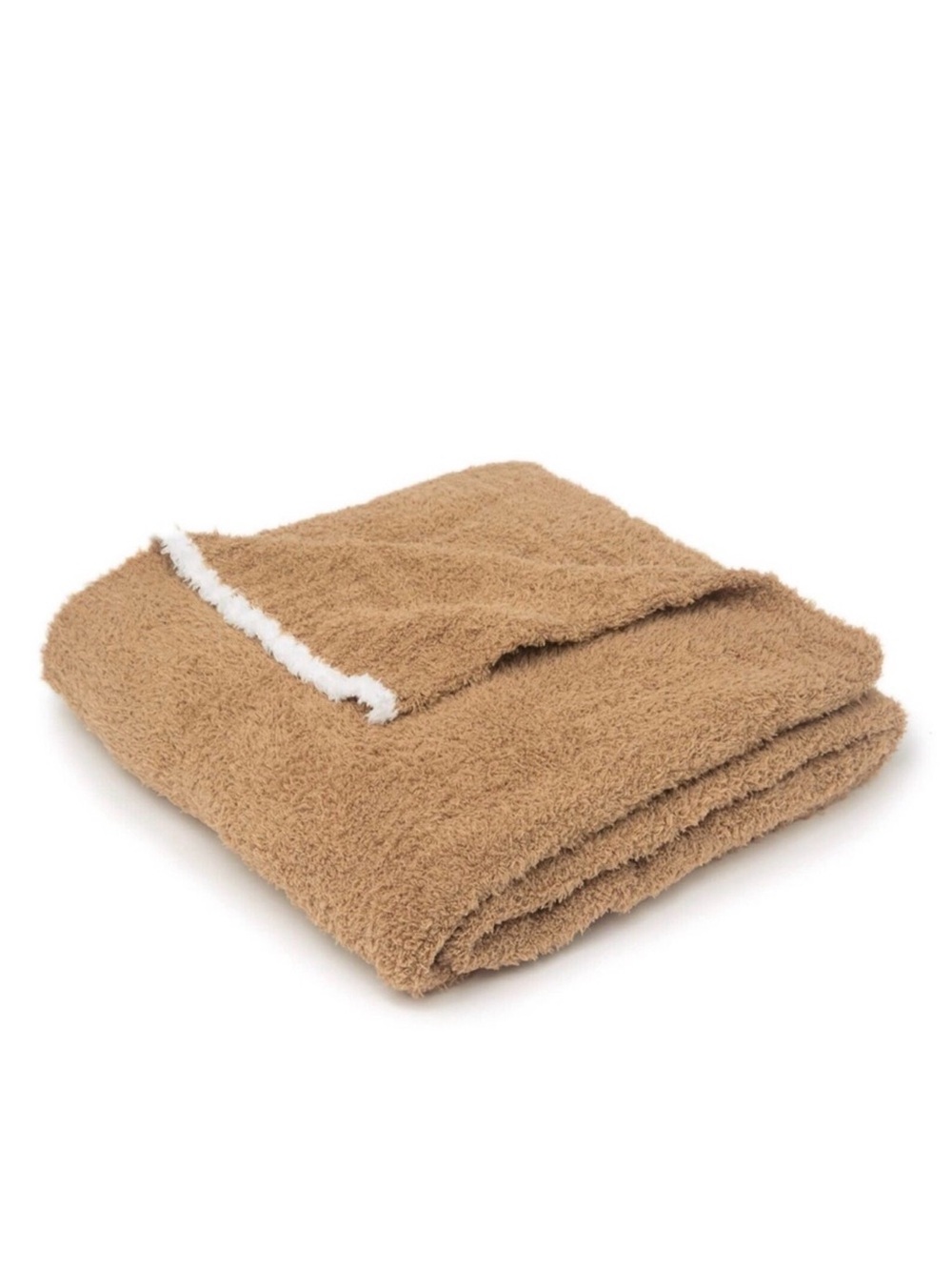 Barefoot Dreams CozyChic Rib Trim Throw Blanket 45" x 60" Camel White NEW NWT